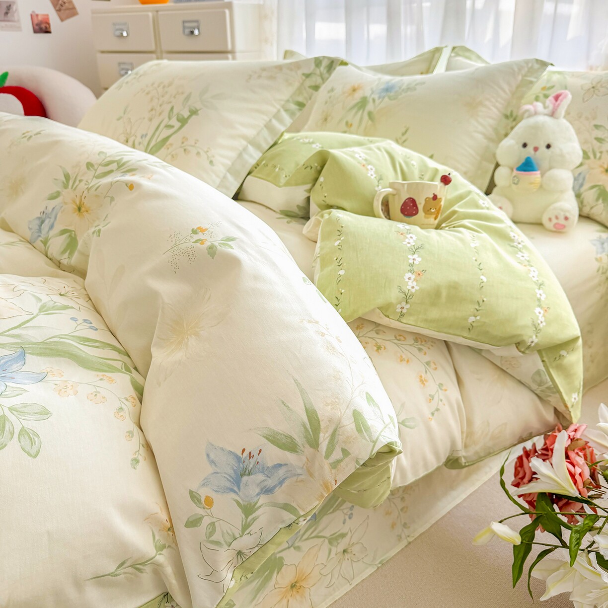 小清新纯棉印花四件套系列全棉花朵床上用品套件单双人被套被罩