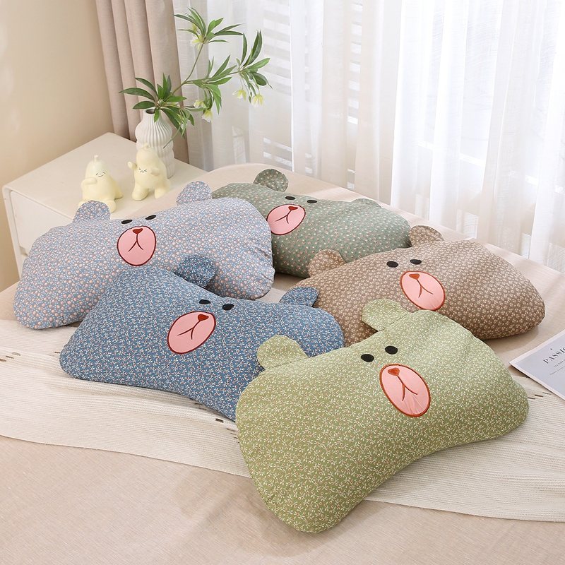 全棉刺绣枕芯萌芽熊荞麦枕头