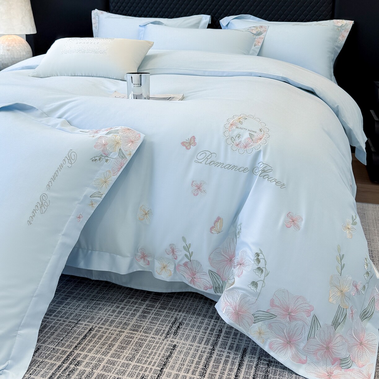 长绒棉纯棉刺绣四件套全棉浪漫绣花四件套花卉蝴蝶床品套件四季