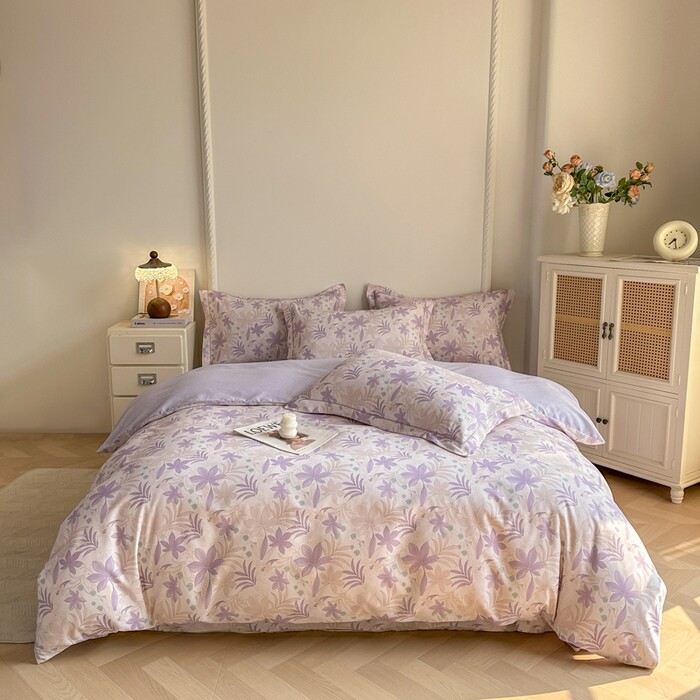 纯棉加厚磨毛四件套全棉床品套件花卉被套床单枕套简约浪漫田园风