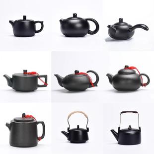 粗陶单壶带把防烫冲泡简约单人壶 黑色复古泡茶壶家用功夫茶具日式