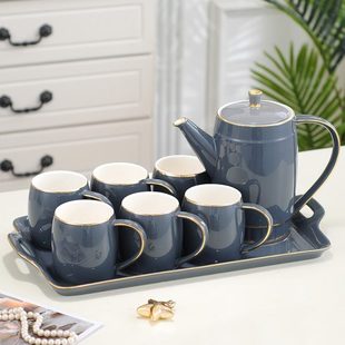 客厅茶具茶壶茶杯水具杯具北欧式 陶瓷轻奢喝水杯子家用套装 带托盘