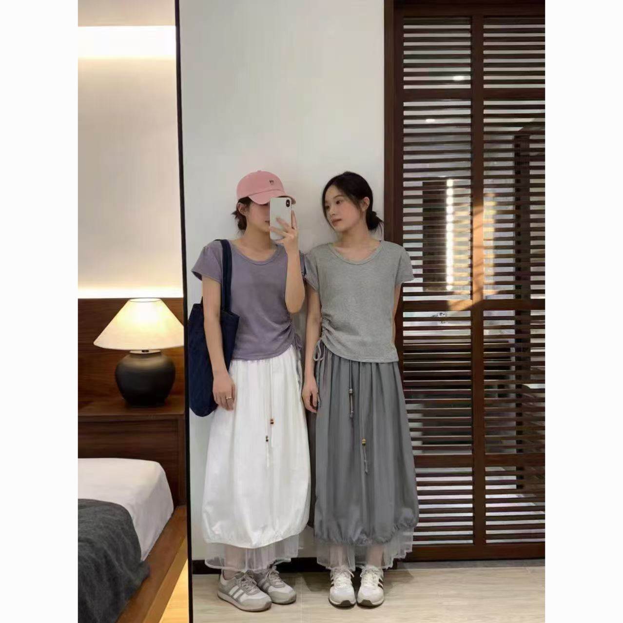 韩系休闲套装女2026夏新款收腰短袖t恤蕾丝花苞半身裙两件套