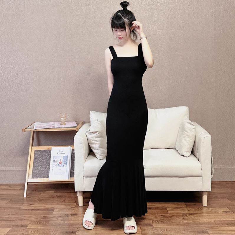 高端进口莫代尔连衣裙女夏外穿无袖鱼尾裙修身吊带裙打底长裙