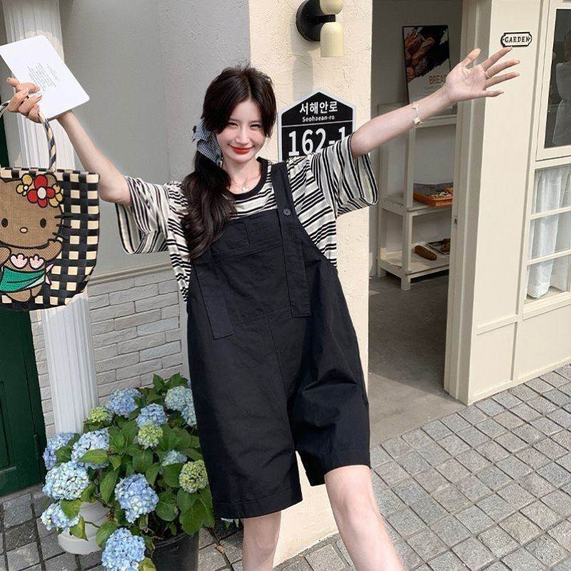 宽松复古工装背带裤女2026新款夏薄款小个子吊带短裤大码显瘦减龄