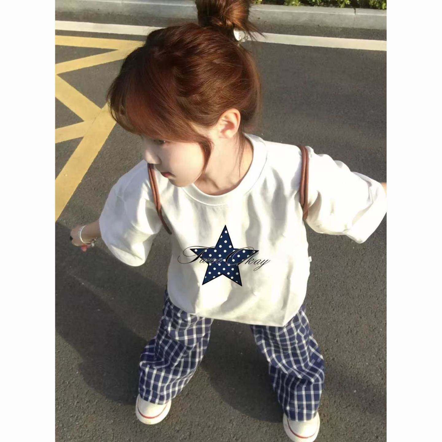 美式复古波点星星印花短袖t恤女夏季新款设计感小众洋气高级宽松