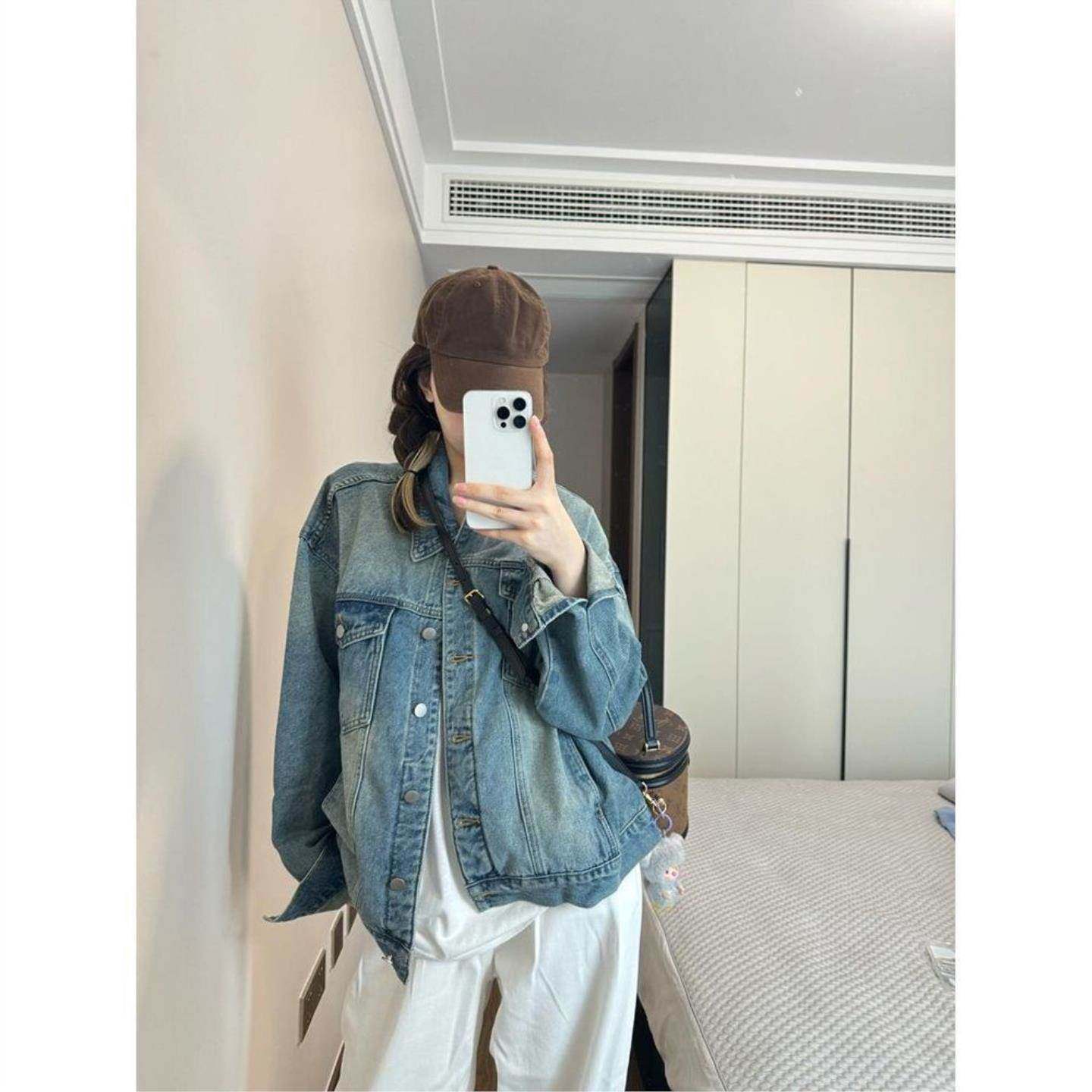 美式复古水洗做旧牛仔外套女2026春秋新爆款宽松休闲韩版夹克上衣