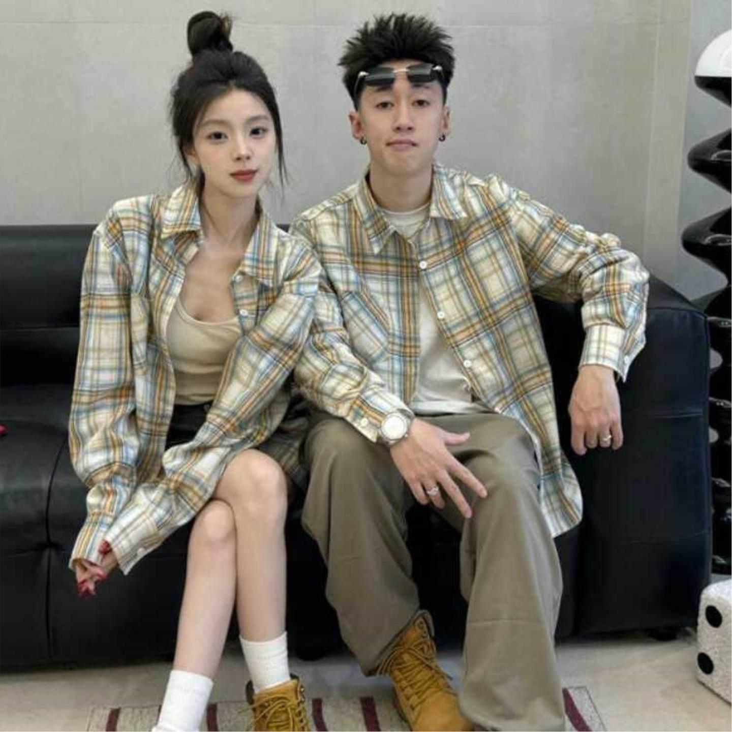 情侣衬衫格子女款美式复古高级感痞帅秋冬穿搭打底衬衣