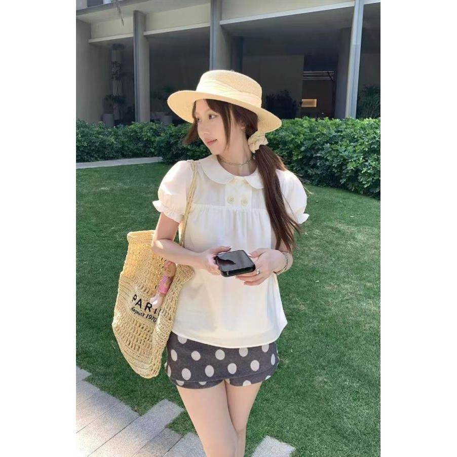 法式时尚气质甜美风娃娃领泡泡袖衬衫少女款2026新款宽松休闲上衣
