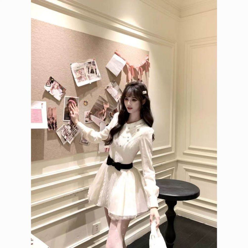 韩系甜美温柔纯欲千金小姐收腰修身连衣裙蓬蓬短裙子春夏新款女装