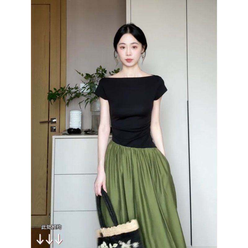 韩系设计感撞色拼接连衣裙女夏季新款高级感气质长裙子