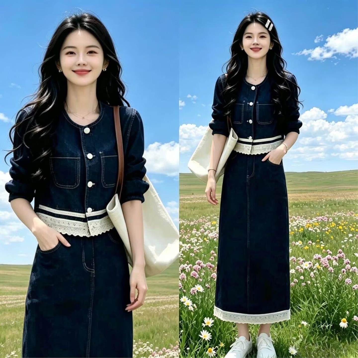 洋气穿搭牛仔套装一整套女2026春秋新款短外套两件套爆款休闲套装