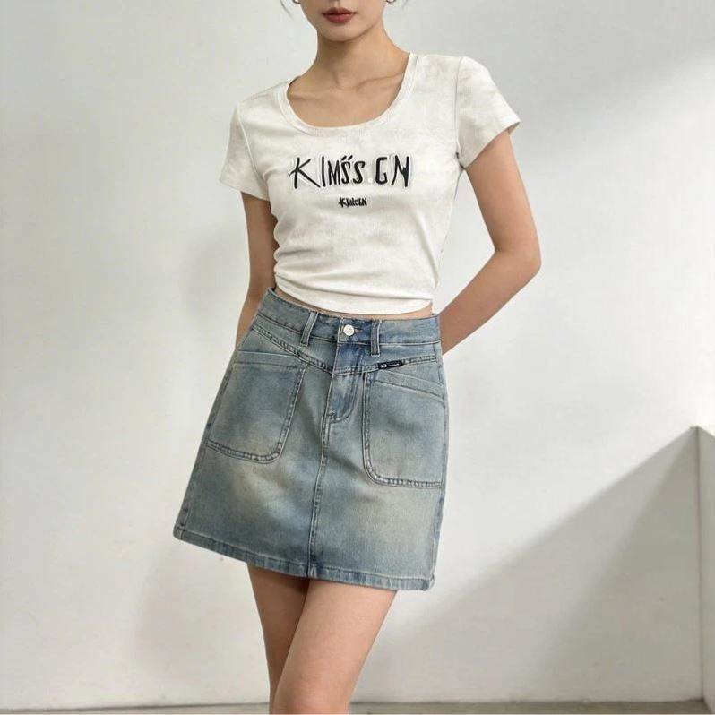 浅蓝洗水牛仔短裙女2026新款夏装高腰显瘦遮胯遮肚a字包臀半身裙