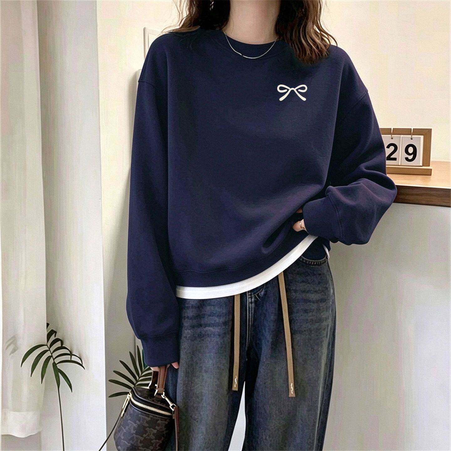 假两件卫衣女圆领正肩休闲下摆拼接设计感潮秋冬季加绒上衣早秋款