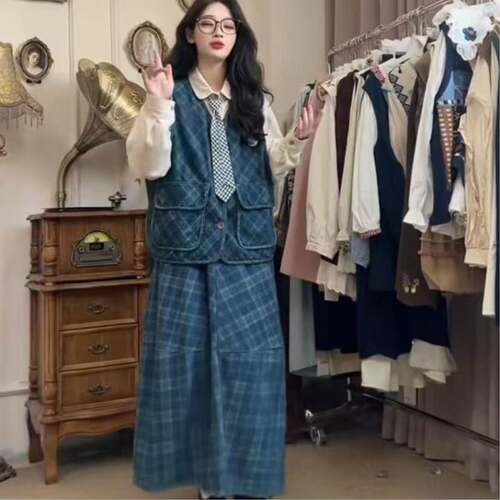 春季新款小个子开衫马甲叠穿百搭上衣半身裙子一整套