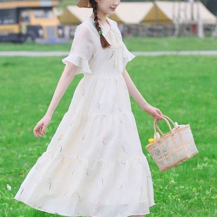 连衣裙夏季新款少女大童过膝仙女碎花仙气超仙森系长裙