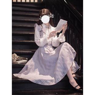 清楚系日系蕾服大小姐背带裙+长袖衬衫秋冬两件套装
