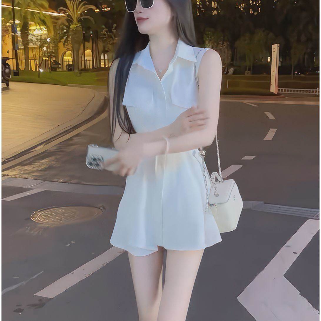 法式纯欲风高级感无袖衬衫连衣裙子女设计感收腰气质短裙夏季新款