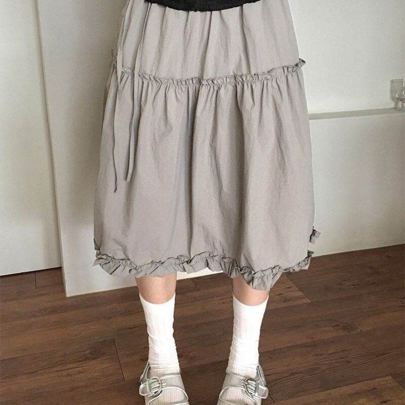复古木耳花边半身裙女夏季新款高腰百搭A字裙蛋糕短裙子