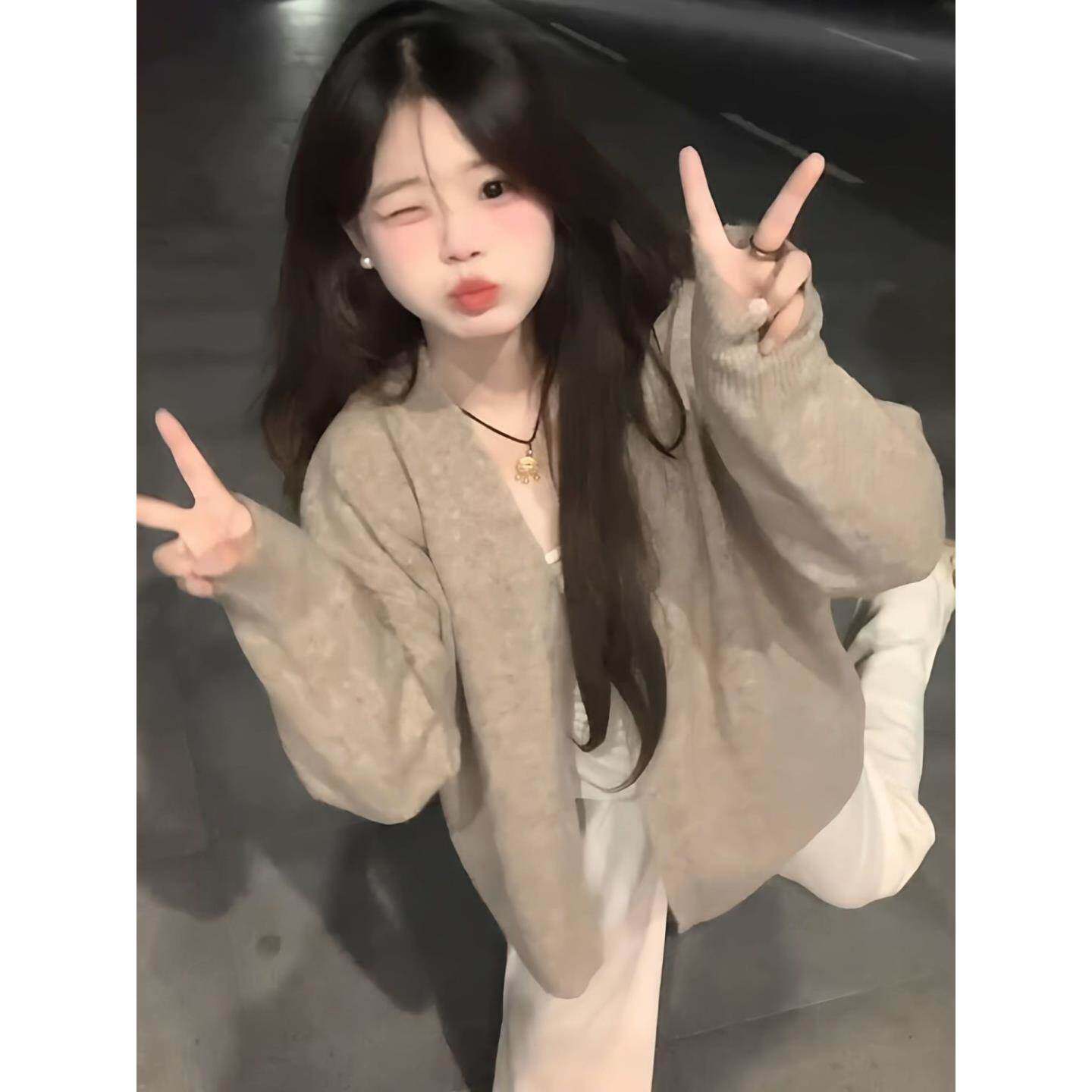韩系气质慵懒风长袖针织开衫女春季宽松超好看高级感别致毛衣外套