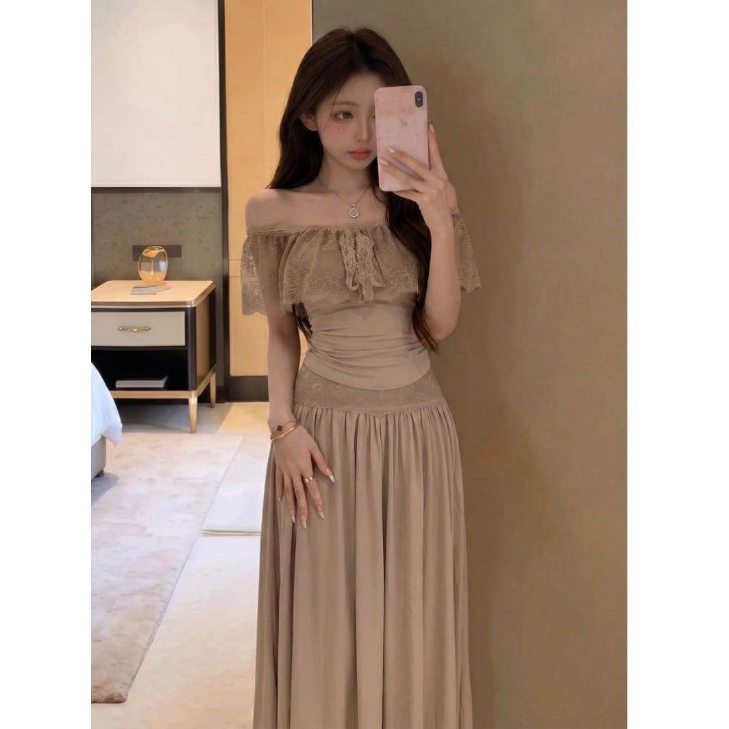 韩系高级感荷叶边蕾丝拼接短袖T恤半裙两件套女2026夏季新款套装
