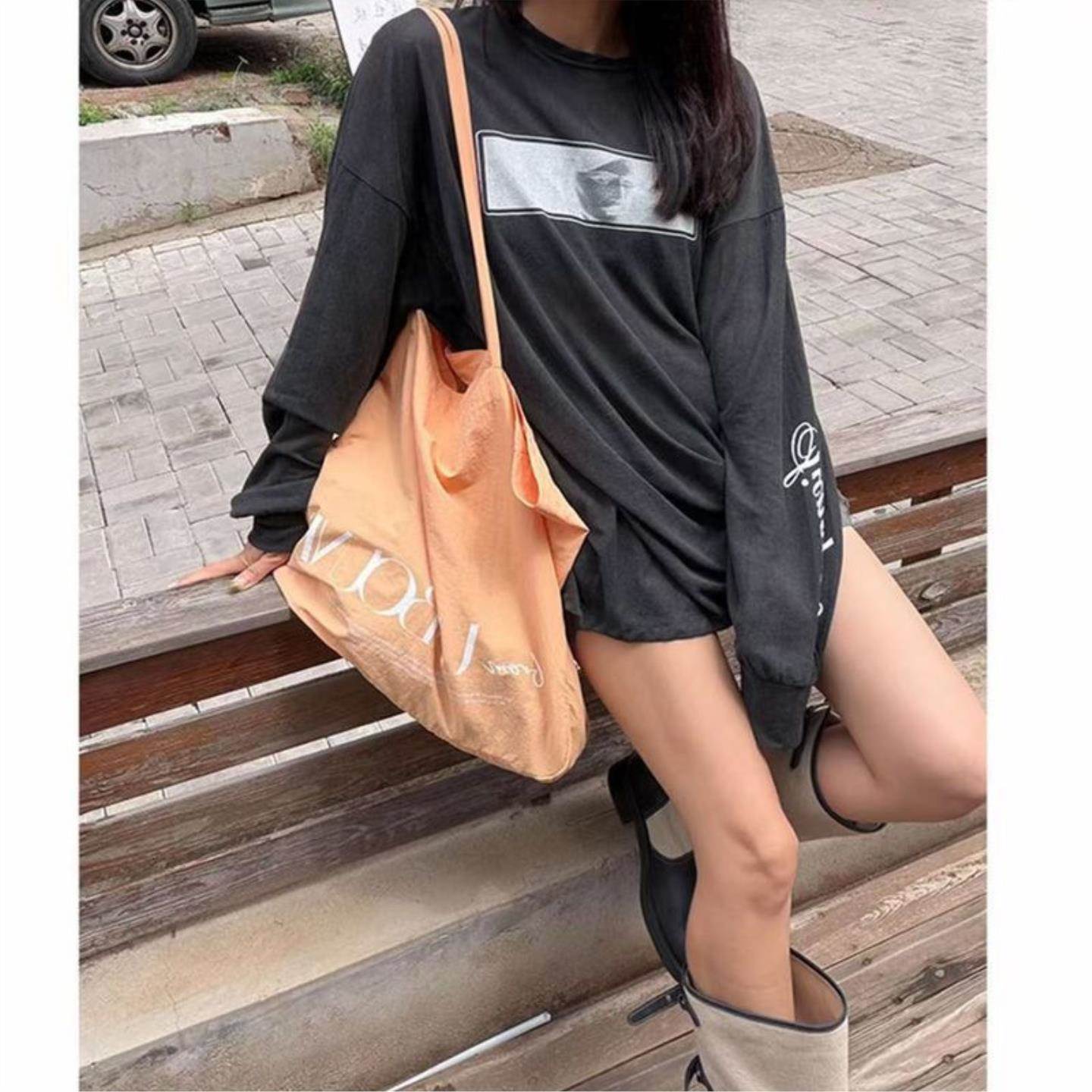 美式街头印花长袖t恤高级感春潮流时尚休闲舒适百搭上衣T恤男女款