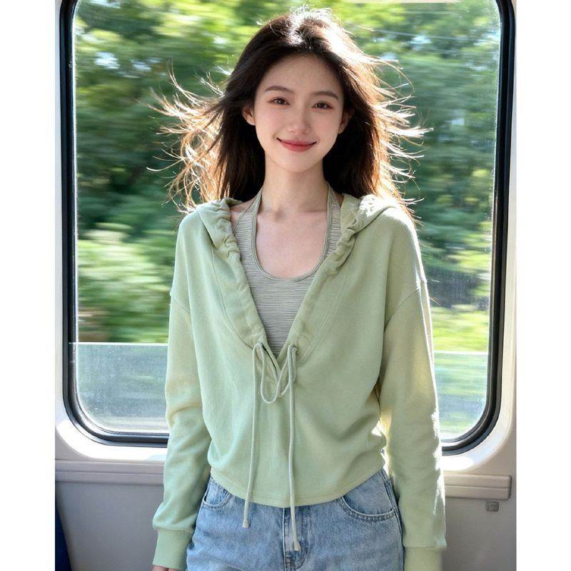 超好看慵懒风假两件T恤女春季新款宽松显瘦拼接设计百搭上衣chic