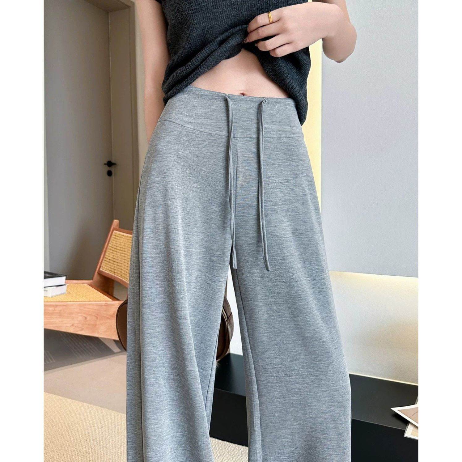 灰色瑜伽运动裤子女春夏2026新款低腰垂感显瘦卫裤休闲直筒阔腿裤