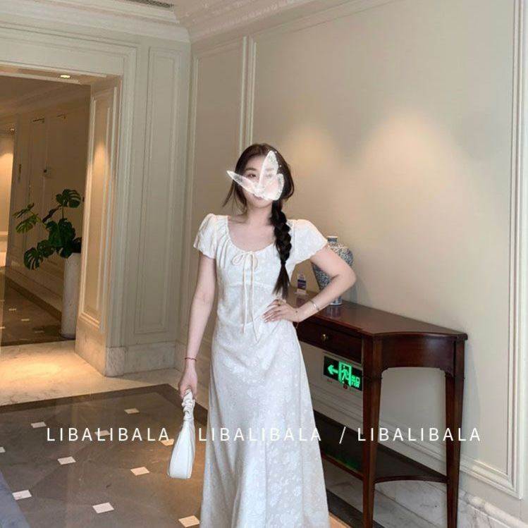 法式新款提花连衣裙子女夏季温柔设计高级感小众气质收腰显瘦长裙