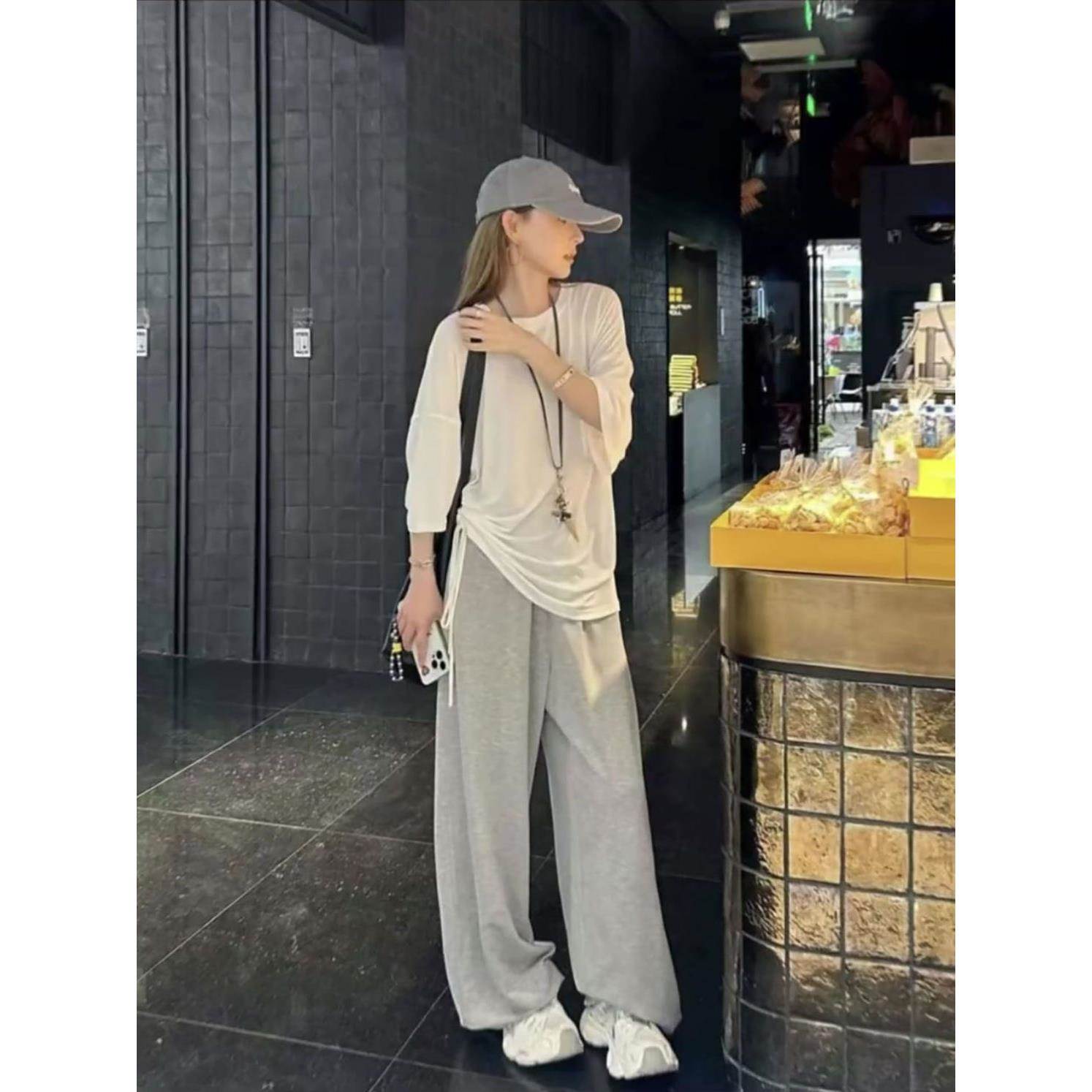 新款上衣莫代尔阔腿裤宽松时尚新款两件套绝美韩系套装休闲运动