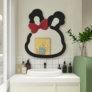 北欧兔子浴室镜壁挂卫生间儿童房蝴蝶结镜子民宿设计款 饰镜 艺术装