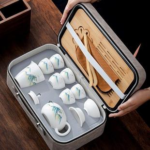 羊脂玉白瓷功夫茶具家用户外便携泡茶壶商务礼品印字 旅行茶具套装