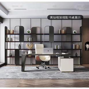 现代简约落地书架不锈钢展示柜隔断置物架轻奢铁艺客厅收纳工业风