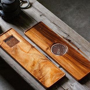 茶台简约实木小型干泡台茶具套组 整块胡桃木茶盘家用小型排水式
