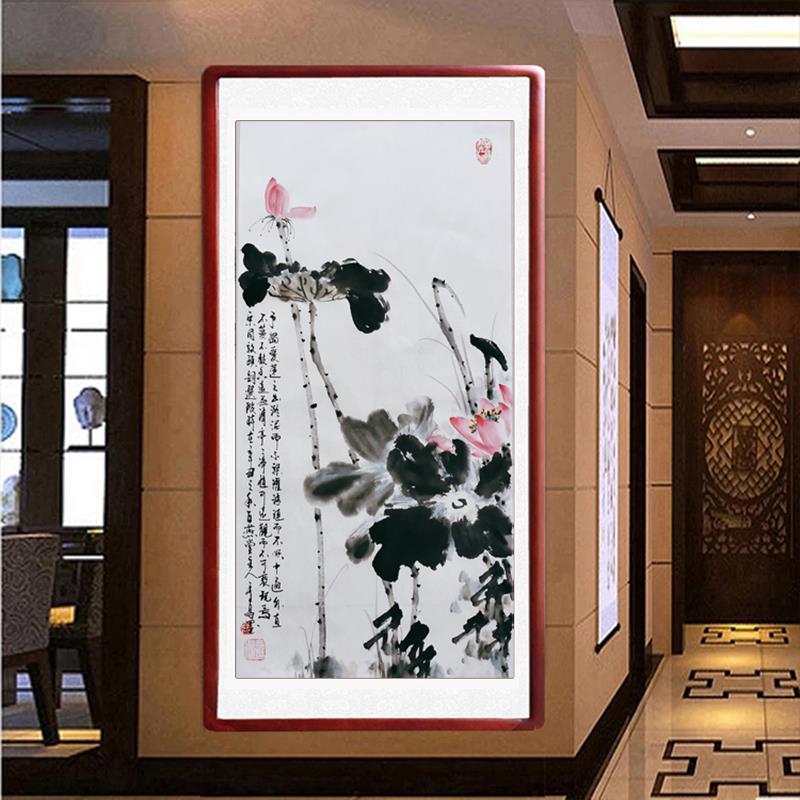 国画荷花字书画手绘真迹卧室客厅装饰画写意花鸟画定制挂画水墨画图片