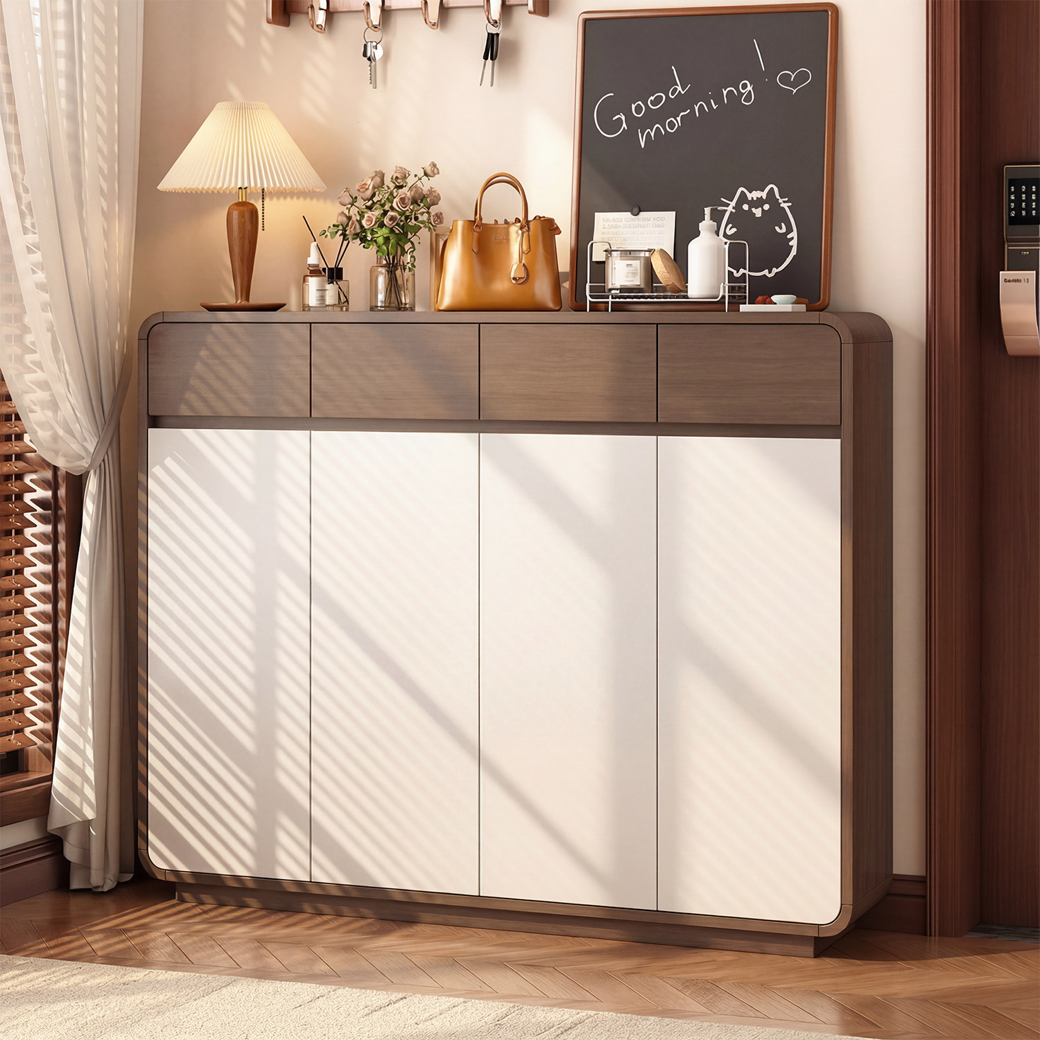 欧松板鞋柜门口入户柜家用中古风大容量鞋架多层靠墙收纳柜玄关柜,住宅家具,鞋柜,淘宝优惠券,粉丝福利购,淘宝优惠卷