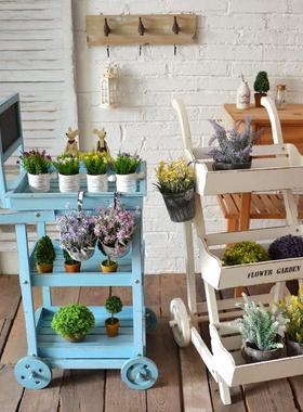美式乡村创意店铺花园阳台装饰花架田园木质咖啡馆办公室软装饰品