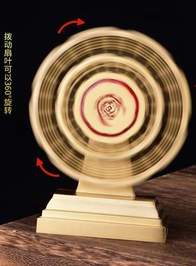 黄铜八卦算盘大风车摆件办公室桌面可旋转工艺品转转赚钱家居饰品