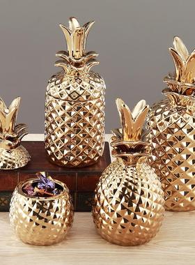 陶瓷摆件镀金色菠萝摆饰 客厅书房工艺品摆件创意礼品装饰物 摆件