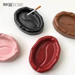 陶瓷烟缸家用复古中式 烟灰缸创意个性 客厅轻奢办公室潮流烟缸摆件