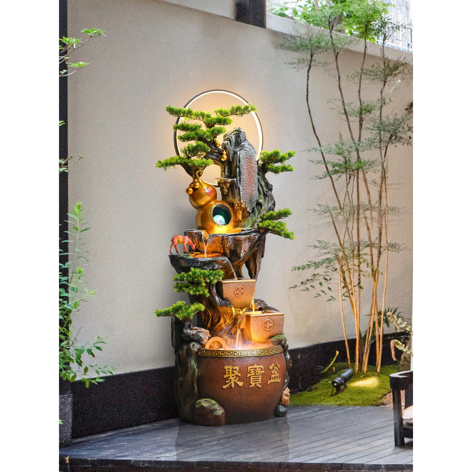 中VFP流水摆件循环水喷泉送客厅招财风式轮店铺开业礼假山水瀑布