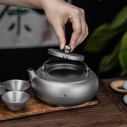 纯钛户烧水壶600火l便Ti105D携m露营煮水野营泡茶壶明外家用煮茶
