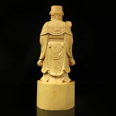杨木居雕财神爷佛ULX黄像件工艺品家饰品木质雕摆刻商务礼品收藏