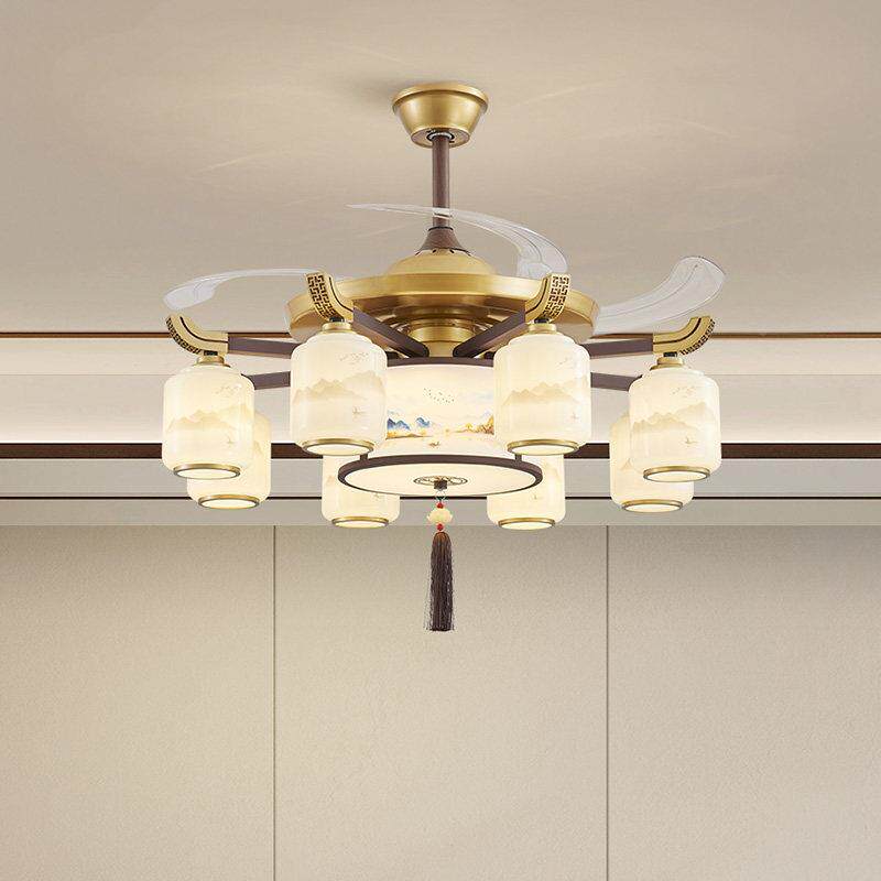 新中式隐形扇灯灯F721中吊国风一体吊扇灯厅灯禅意饭厅电风扇带20