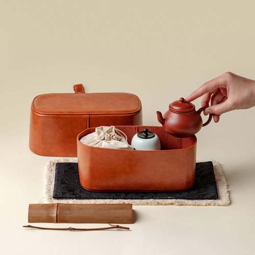 安藤雅紫信旅行茶具户套6.23-02人装便携式皮革收纳茶箱外砂壶茶