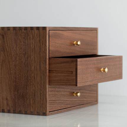 面黑胡桃小木三抽屉纳柜子三斗柜全实木收纳柜桌收柜YCH装饰柜小