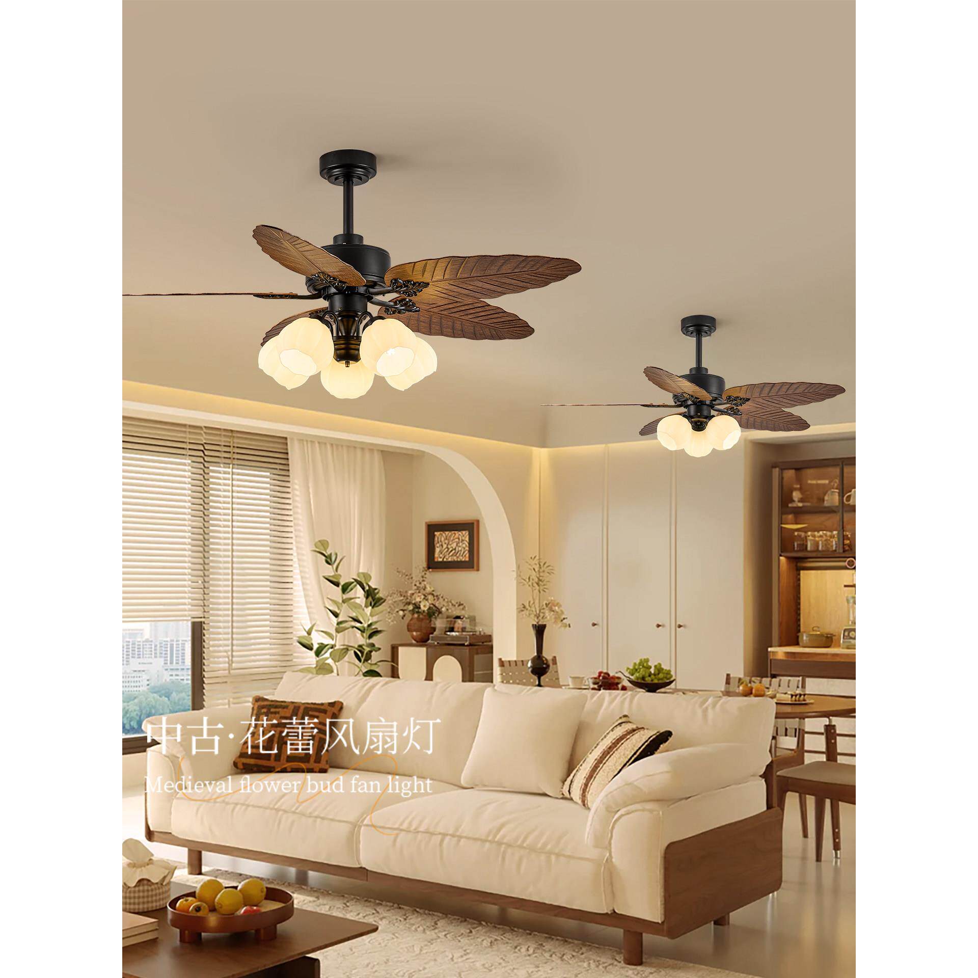 古风花蕾频扇灯客DK-001-A厅餐厅卧室中吊扇覆古芭蕉叶变风遥控静