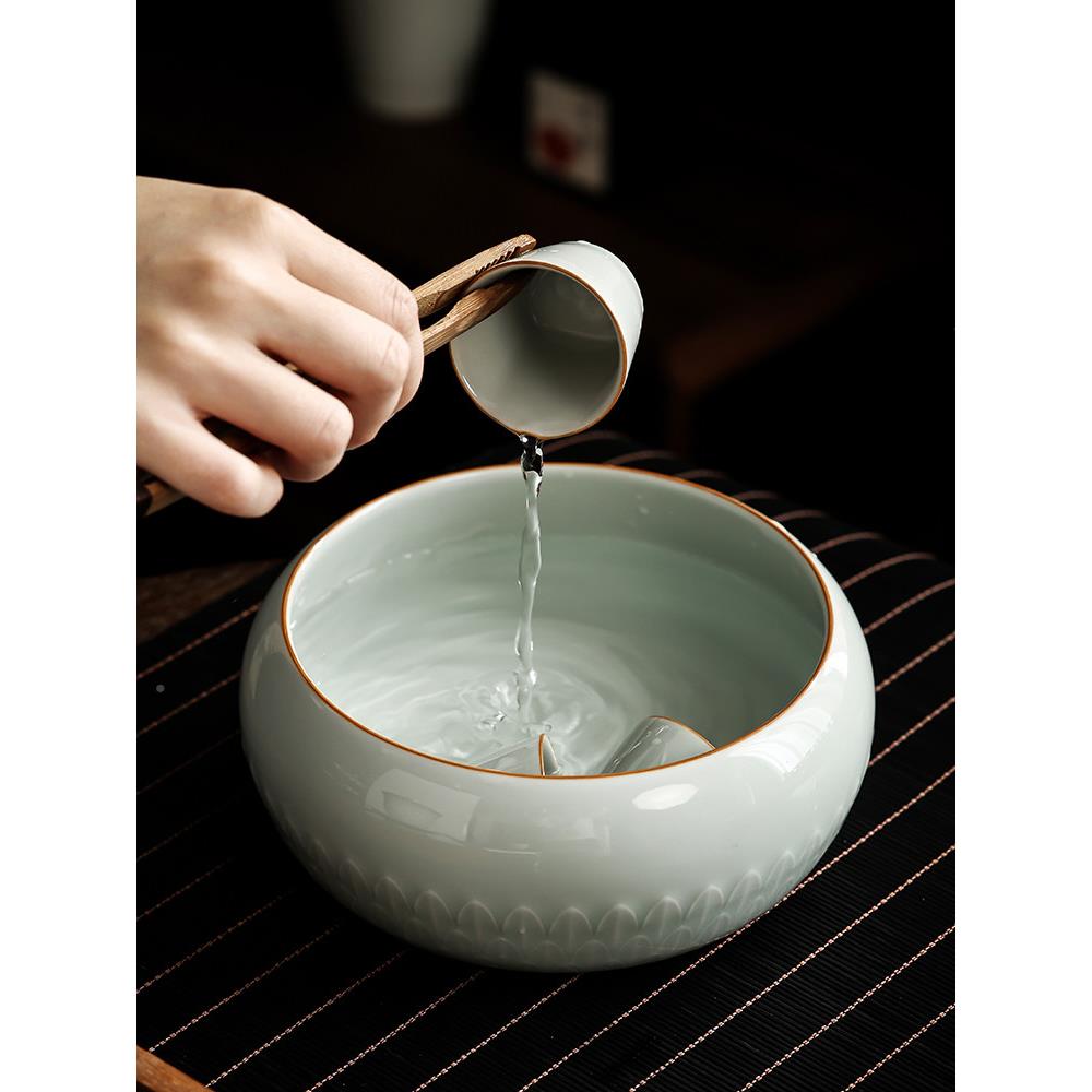 茶莲花花古董青瓣瓷洗茶渣23.12.24罐洗家用陶瓷造茶水碗大茶罐茶