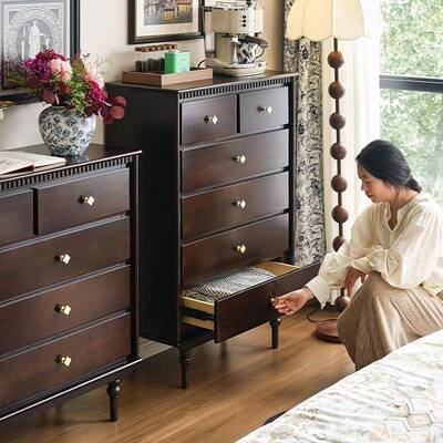 法式床中古风全古实木六斗客厅边柜复立柜卧室尾靠墙柜抽DFS01屉