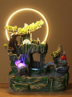 中假山流水生财摆件喷GCL泉式家居桌面摆装饰脂创意放树乔迁开 业